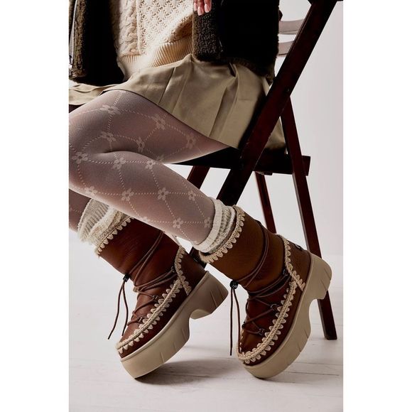 Free People x Mou Lunar Landing Fur Sheepskin Shearling Eskimo Snow Boots Cognac - Picture 12 of 16